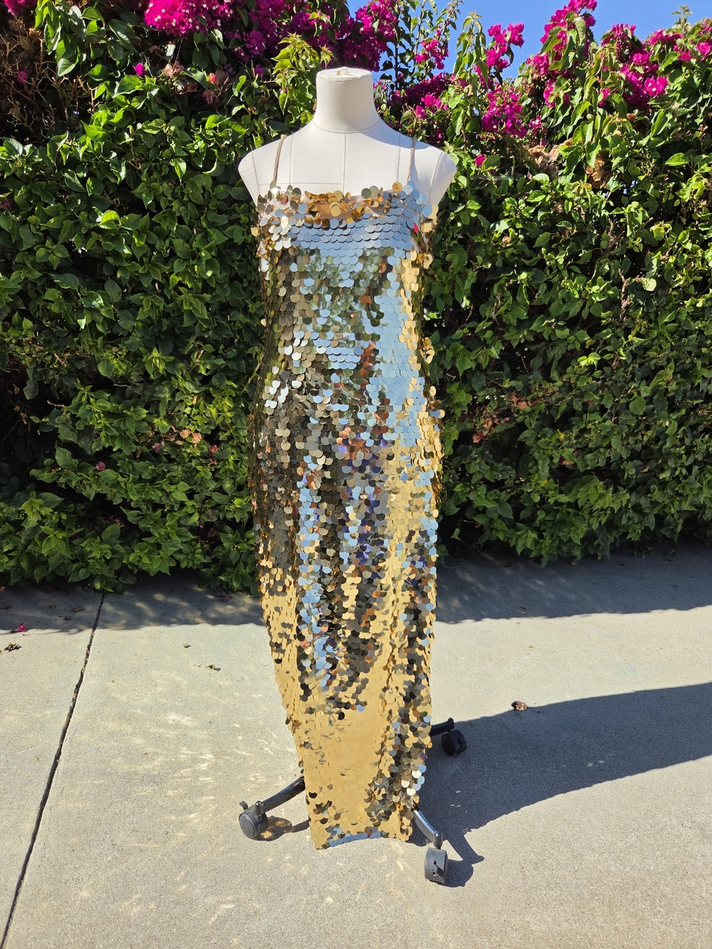 NBD Sequin Party Dress L Gold Strappy Slit Dress NWT Sold At Revolve And More